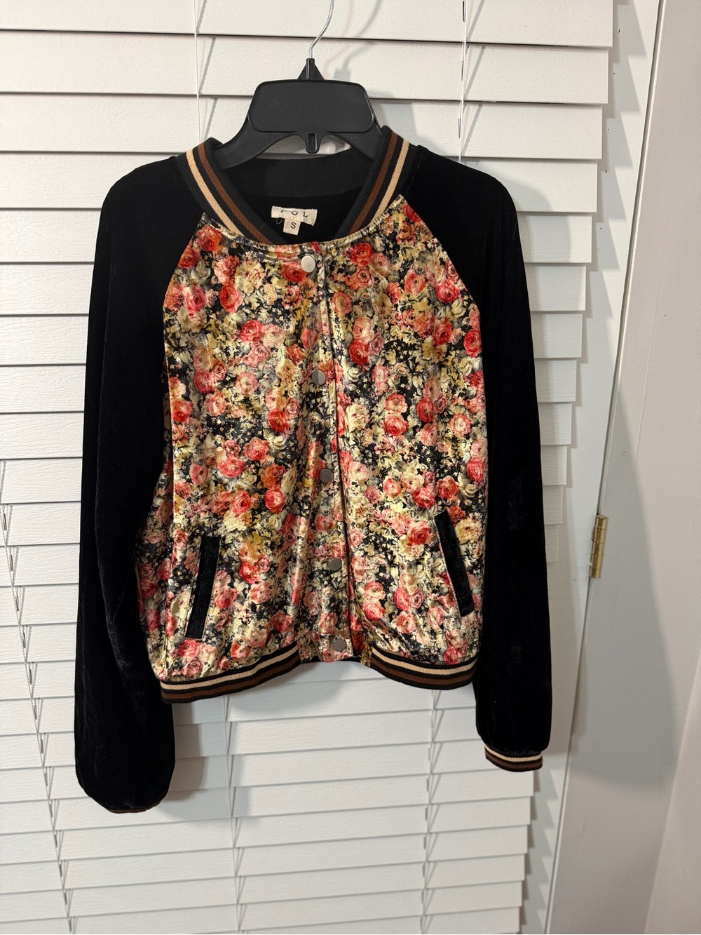 POL Floral Velvet Bomber Jacket - Black, Red & Cream